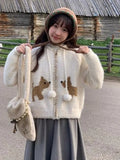Aesthetic Streetwear Cartoon Knitted Hooded Cardigan Fashion Casual Women Zipper Coats Japanese Sweet All Match Loose