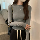 Basic Style Slim, Slim, Long-Sleeved T-Shirt For Women In Autumn Is A New Style With A Small Standing Collar With A