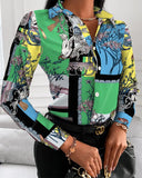 Zingj Wise Hot Style Autumn Loose Long Sleeve V Collar Button Print Shirt Shirt Women's