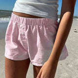 Style Simple Blue Striped Beach Shorts Loose Waist Sports Home Woven Casual