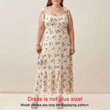For Women Elegant Vintage Floral Dress Frill Sweetheart Neck Sleeveless Strap Tie Ruffle Hem Summer Beach