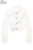 Women's White Shirt Vintage Long Sleeve Single Breasted Loose Office Ladies Female Elegant Slim All-match Blouses Chic Top