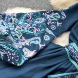 Early Spring New French High-End Style One-Piece Lace-Up Waist Printed Dress Women's Light Extravagant And Elegant