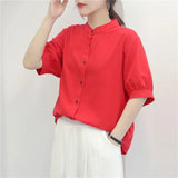 2023 Summer Cotton Shirt Women's Lantern Sleeve Retro White Shirt for Women Short Sleeve Fashion Women Blouses Casual