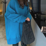 Women Spring Chic Korean Style Trendy Casual Teens Solid Clothing Comfortable Long Sleeve Lady Clothes Blue Ins