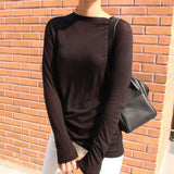 Sale 2023 New Spring Summer Basic Tops Long Sleeve Loose Thin Sexy Blue T-shirt Women Fashion Solid Color Cotton Tee