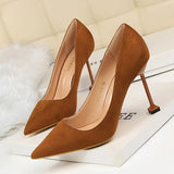 Zingj Korean Version Fashion Sexy Pedicure Show Thin High Heels Women's Shoes Thin Heel High Heel Suede Shallow Pointed Single