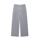 Leisure Wide-Legged Pants 2025 Spring Bump Color Double Belt High-Waisted Trousers