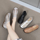 2021 Summer Genuine Leather Hollow Shoes Woman Sandals Casual Sneakers Flat Soft Sole Comfortable Sandals Large