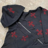 rhinestone graphics Oversized Hoodies Female Zip Up Long Sleeve Women's Sweatshirt Y2K Aesthetic Winter Grunge