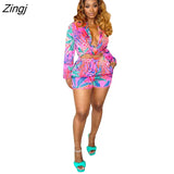 Women Tracksuit Biker Two Piece Set Print Shirt + Short Pants Streetwear Matching Set Clothes For Women