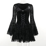 Summer New Fashion Temperament Elegant Slim Long Dress Retro Dark Flocking Large-Sleeved Dress