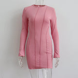 Women Autumn Ruched Casual Mini Dress 2023 Long Sleeve Round Neck Short Pencil Dress Streetwear Holiday Party