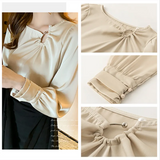 Women's Blouses Embroidered Flares Long Sleeve Shirt Women Solid Skew Collar Elegant Ladies Tops Basic OL Woman