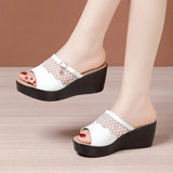 Slope Heel Sandals Women 2023 Summer Muffins Thick Soles Hollowed-Out Fish Mouth Large-Size Flip-Flops