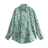 Spring Style Silk Satin Loose Shirt Printed Flute Skirt