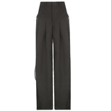 Summer New Spice Girls Fashion Retro Street Loose Low-Waisted Solid Color Woven