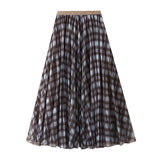 Autumn Curry Lattice Half-Dress Woman Senior Sense A Word High Swing High Waist Thin Crobow Mid-Long Dress