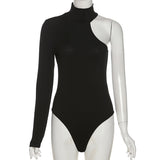 Zingj Winter New Women's Fashion One Shoulder Long Sleeve Round Collar Slim Solid Color Onesie