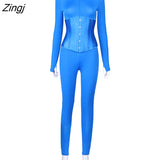 Women Jumpsuit corset 2 pieces set Solid Color Bodycon Long Romper Women Jumpsuit Bodysuit