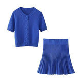 Spring Short-Sleeved Knitted Coat 6771024 Pleated Knitted Skirt