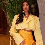 Women Blazer V Neck Long Sleeve Cropped Blazer Autumn Chic Button Lace Up Turn-down Collar
