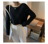 Zingj Chic Ice Cream Cream Sweater Female Early Spring Soft Waxy Hollow Out Sweater Thin Round Collar Over High Waist