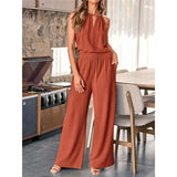 Summer New Women's Clothing Hanging Neck Top Broad Leg Pants Fashion Casual Cotton