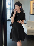 Zingj Shot Summer Bottom A-Shaped Dress 2024 Short-Sleeved New Women's Ice Silk Knitted Dress French Retro