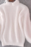 Mohair Thicken Turtleneck Sweater Autumn Winter Sweet Fashion Lantern Sleeve Casual Solid Color Pullover pull
