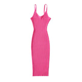 And Winter New Rib Flute Dress Elastic Tight Suspender Dress Knitted