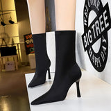 Zingj Fashion Banquet Show Slim Simple High Heel Ankle Boots Pointed Elastic Leka Ultra High Heel Ankle