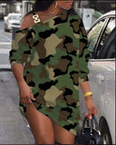 Zingj Hot Style Autumn Print Metal Buckle Diagonal Shoulder Neck Button Dress