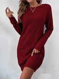 Solid Color Sexy Knitted Skirt Female Geometric Pattern Thread Round Collar Sweater