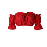 tops women summer lantern sleeve sexy strapless beach tops red black white ruched crop top tank top