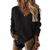 Women's Wear Solid Street Hipster Color Sweater V-neck Long Sleeve Pullover
