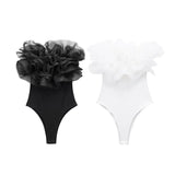 New Spring Women's Wear One-Word Collar Transparent Hard Yarn Laminated Decorative Rib