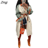 Fashion Women Trench Solid Color Outerwear Double Breasted Long Sleeve Lapel Belted Trench Autumn Spring Long