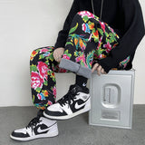 Northeast Big Flower Leisure And Velvet Foot Casual Pants Large Size Chinese Wind Peony National Characteristics And Velvet Big Flower Pants-Outfit