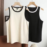 New Rice-White Sleeveless Spliced Slim Lady's Bottomed Vest