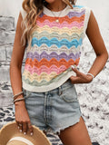 Sleeveless Knitted Shirt Retro-Colly Rainbow Vest Top Women's