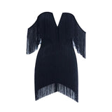 2022 Women Fashion Tassel Bandage Dress Sexy V Neck Off Shoulder Bodycon Nightclub Celebrity Female Party Mini