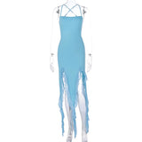 Zingj Summer New Fashion Sexy Back Mesh Stitching Flounces Irregular Women's