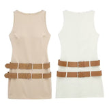 Spring Double Belt Decorated Tight Sleeveless Mini Dress