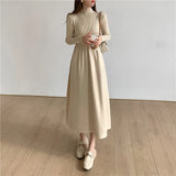 Zingj Collar Knitted Dress Apricot Color Shows Thin Medium And Long Hem A-Shaped Skirt Bottomed Out Wearing Long-Sleeved Sweater Skirt