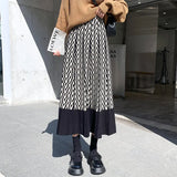 Zingj Knitted Skirt Korean Version High Waist Spliced A-Shaped Skirt With Sweater Medium-Length Bottomed Woolen