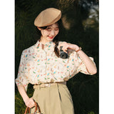 Japanese Style Short Sleeved Shirt Elegant Social Women's Shirt Women's Summer Tops 2023 Y2k Tops Chiffon Blouses