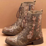 Zingj Martin Boots 2023 Autumn And Winter Flat-Soled, Thick-Heeled, Lace-Up, Short, Embroidered Women's