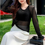 Zingj New Summer Style Thin Hollowed-Out Sweater Women's Round Collar, Long Sleeves, Loose Jackets, Fashion