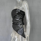 Strapless PU Leather Asymmetrical Top- Outfit